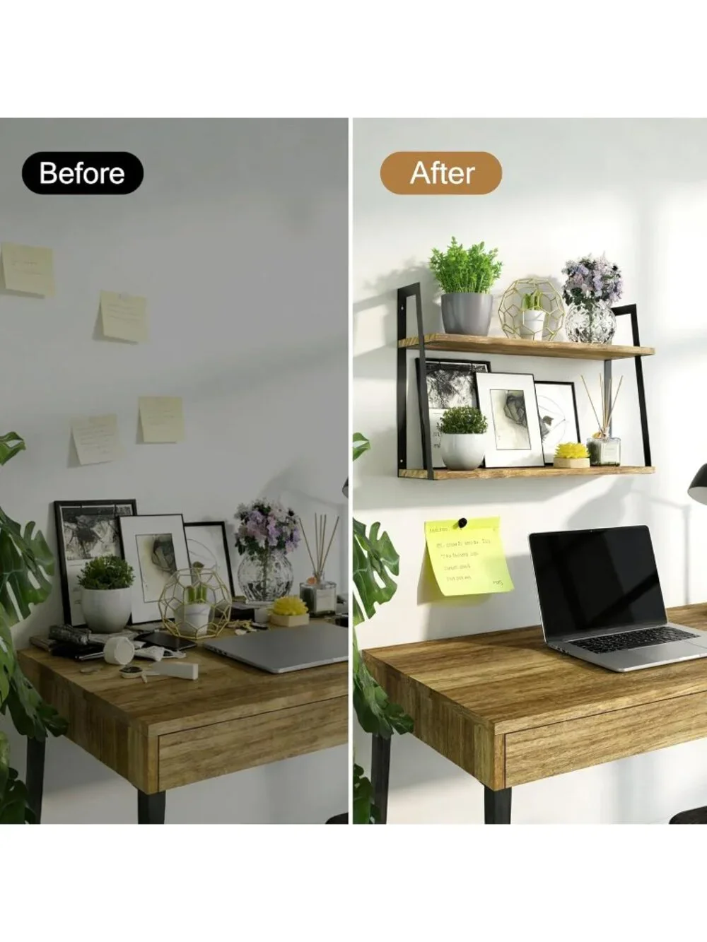 New 2-Tier Rustic Wood Floating Wall Shelves Carbonized Black